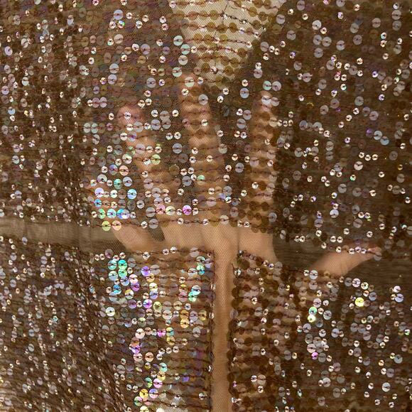 Nwot Vintage PAPELL BOUTIQUE Top Cardigan L Brown Iridescent-Sequin Sheer Tassel - Picture 8 of 11